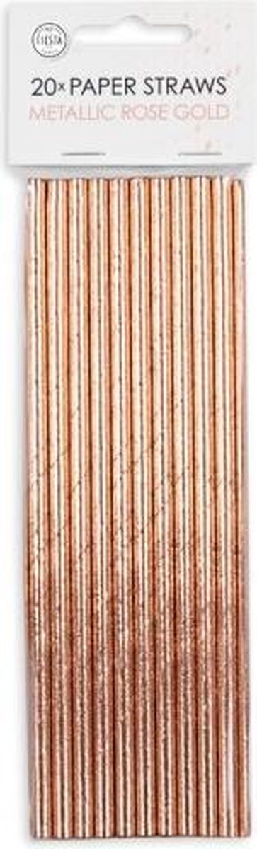 Papieren rietjes metallic rosé goud 20 stuks