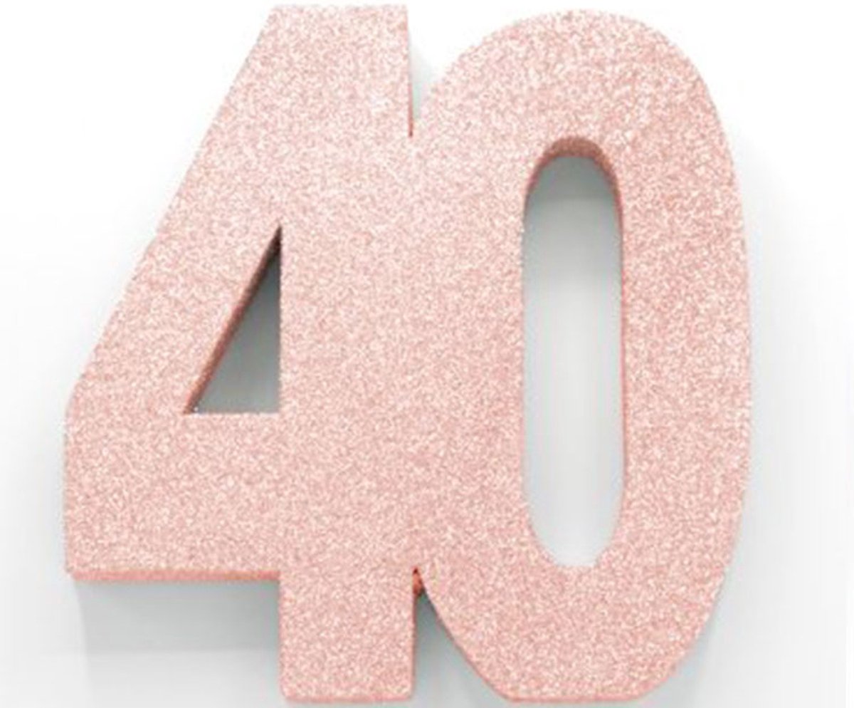 Tafeldecoratie verjaardag 40 rosegoud.