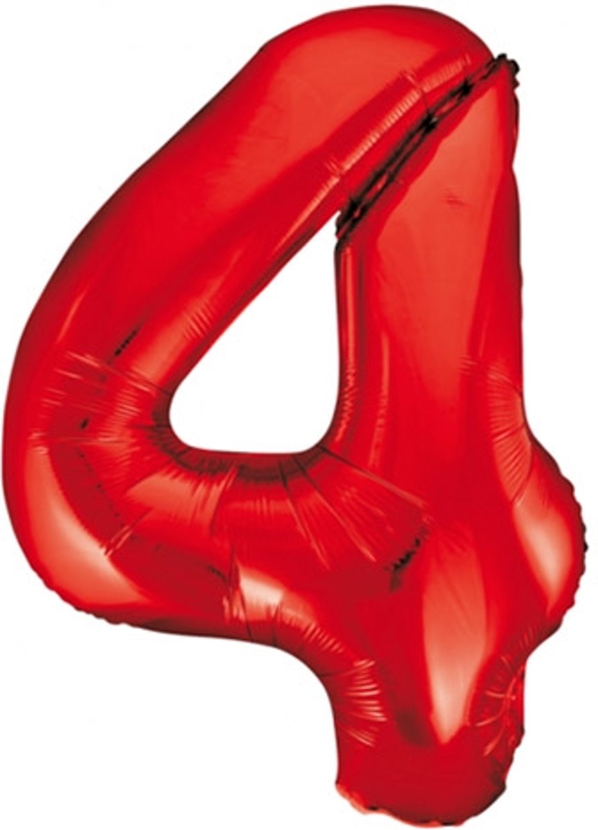 Cijfer 4 Rood Helium 86 cm