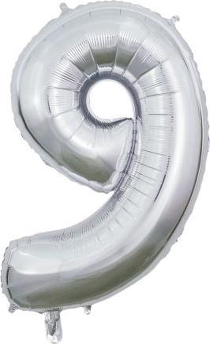 Globos Nordic Folieballon Nummer 9 66 Centimeter Zilver