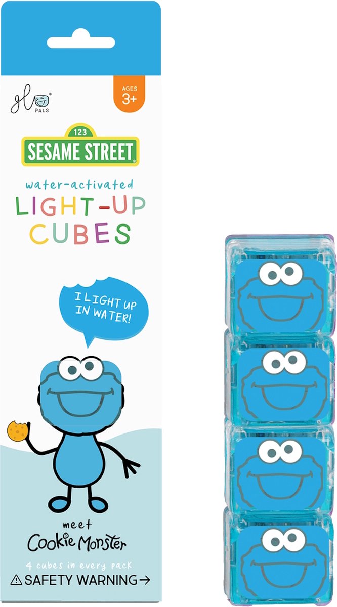 Glo Pals Cookie Monster light up cubes, 4 stuks, blauw, Sesamstraat