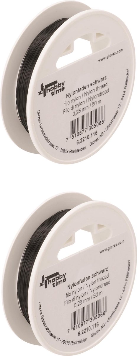 2x rollen nylon hobby draad zwart 0.25 mm x 50 meter