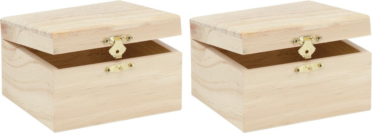 2x stuks klein houten kistje rechthoek 12.5 x 11.5 x 7.5 cm - Hobby/knutselen mini kistjes