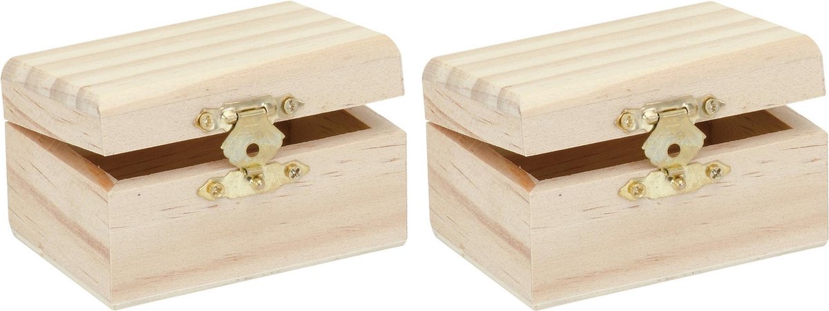 2x stuks klein houten kistje rechthoek 8 x 5.5 x 4.5 cm - Hobby en knutselen mini kistjes