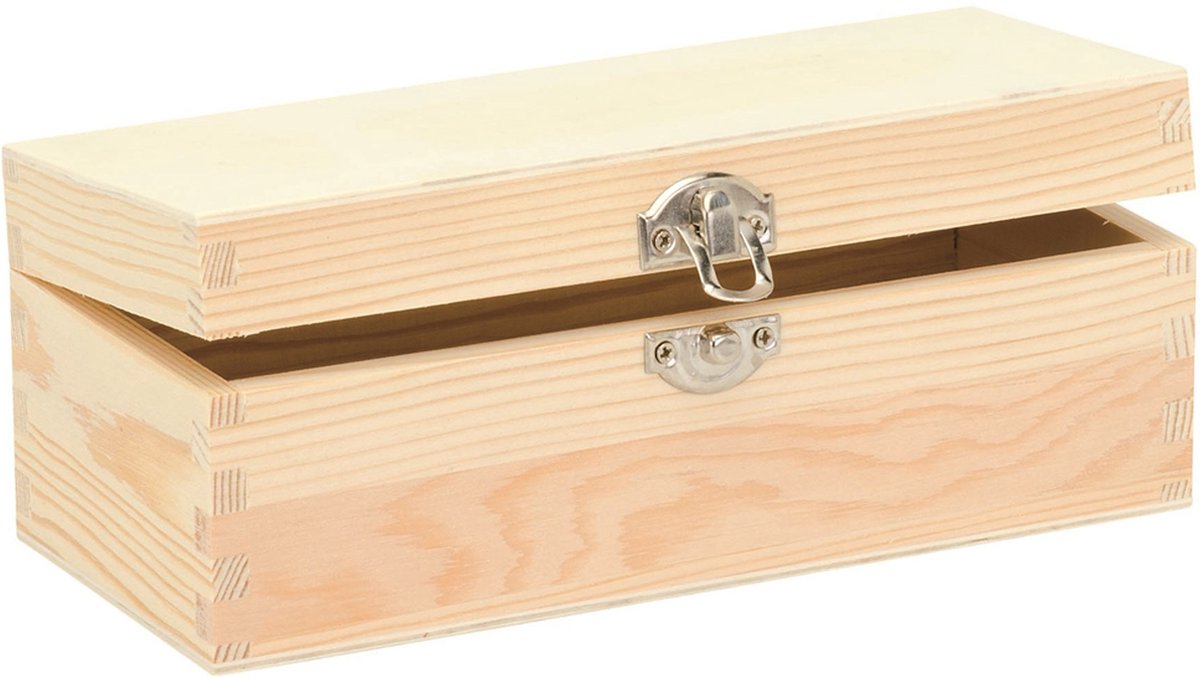 Glorex hobby schatkistje met sluiting en deksel - hout - 20 x 8 x 7 cm - Sieraden/spulletjes/sleutels - Opberg kistjes