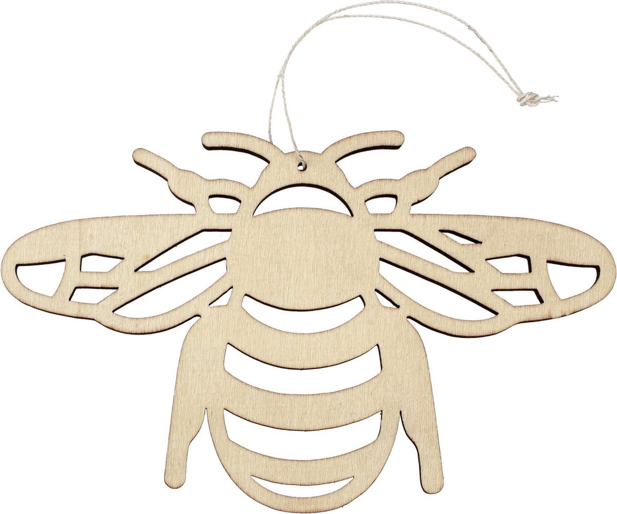 Houten decoratie hanger van een honingbij van 12 x 19 cm - Dieren/lente/zomer decoraties