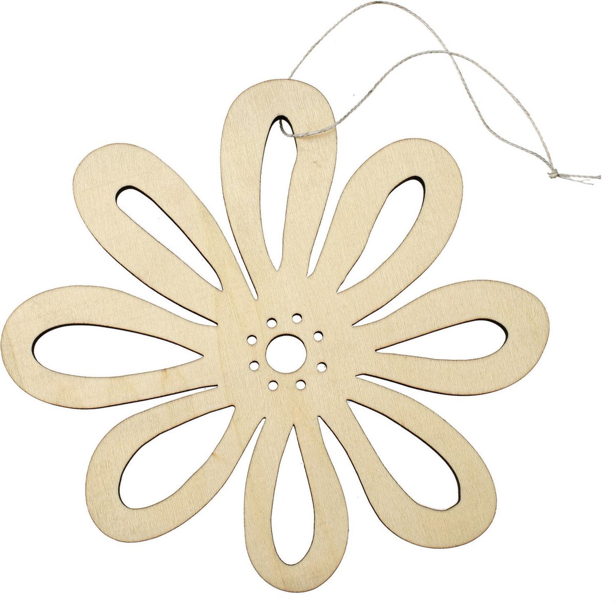 Houten vromen decoratie hanger van een bloem van 17 x 16 cm - Bloemen/lente/zomer decoraties - Met ophang lusje