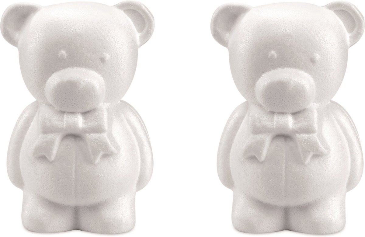 Piepschuim hobby knutselen vormen/figuren dieren - 2x - beer/beren - 20 cm - wit