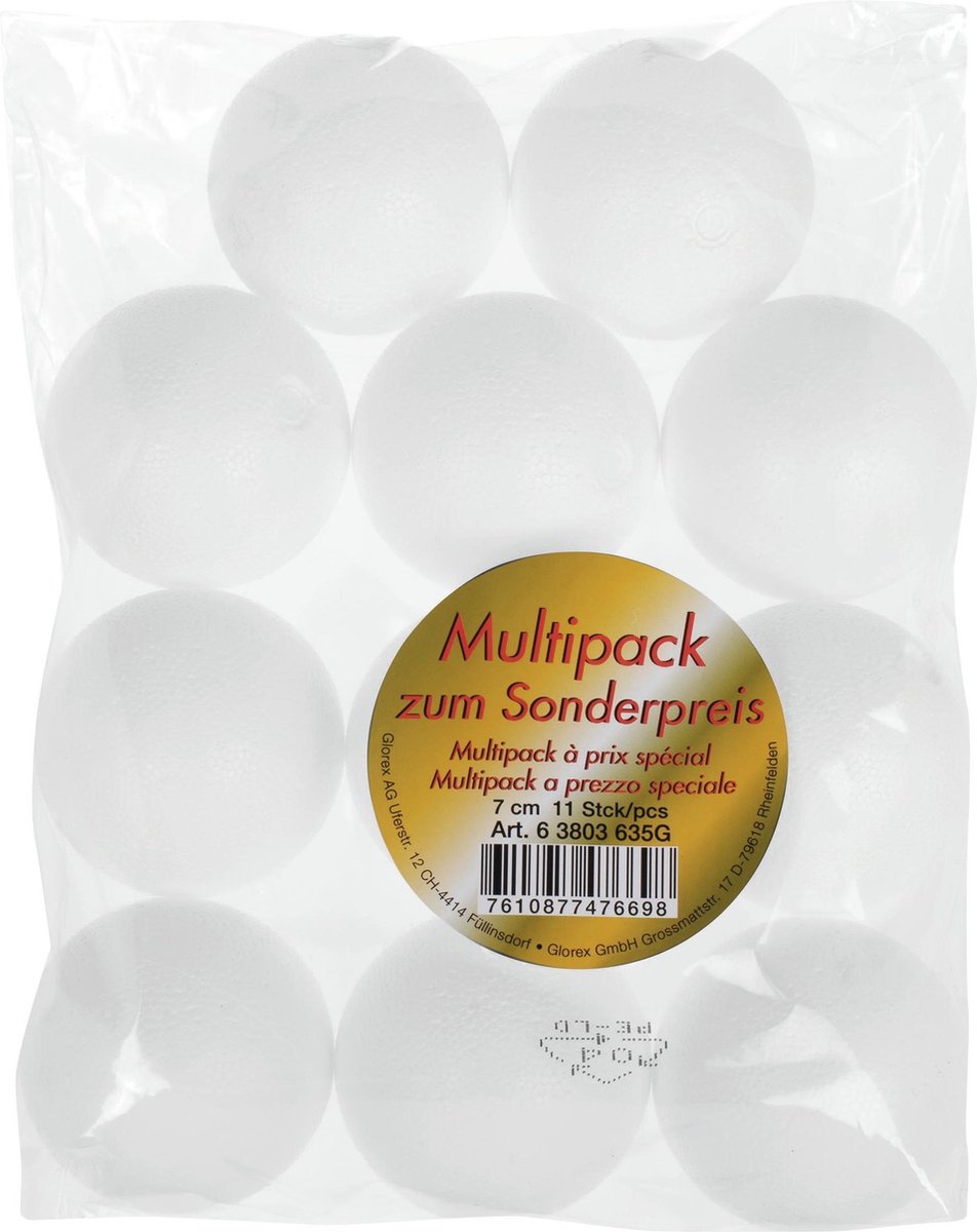 Piepschuim hobby knutselen vormen/figuren zak van 11x stuks ronde ballen/bollen van 7 cm