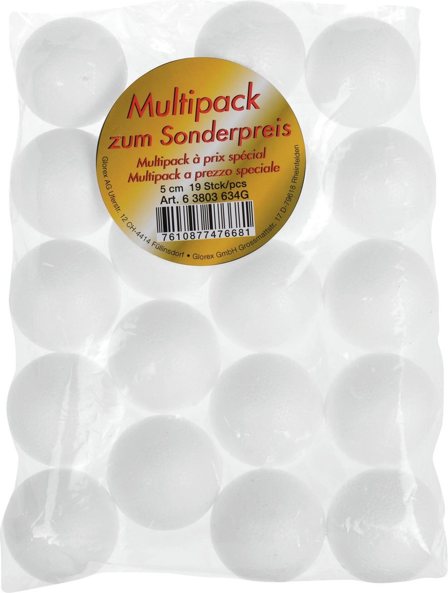 Piepschuim hobby knutselen vormen/figuren zak van 19x stuks ronde ballen/bollen van 5 cm