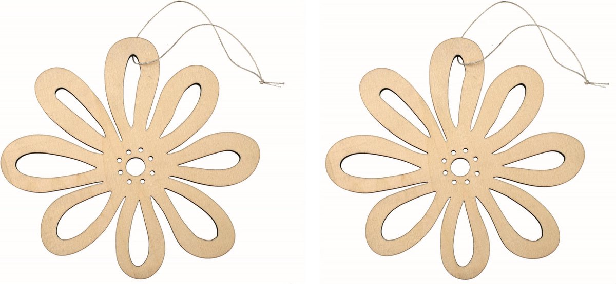Set van 4x stuks houten vromen decoratie hangers van een bloem van 17 x 16 cm - Bloemen/lente/zomer decoraties - Met ophang lusje