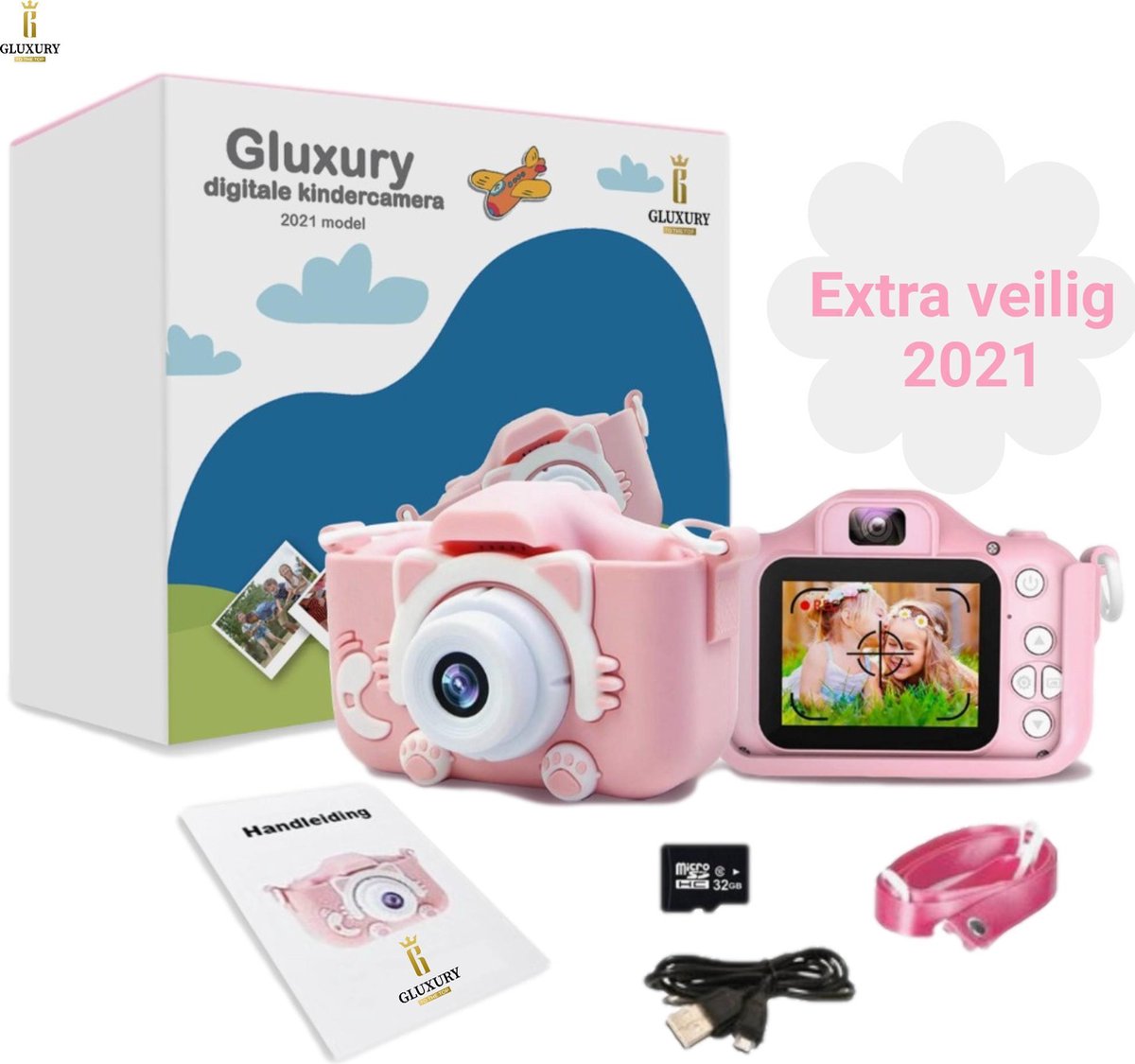   Digitale Kindercamera 2021 HD 1080P 32 GB Inclusief Micro USB Kaart + SD Kaart – Nederlands - Fototoestel Voor Kinderen – Extra veilig - Vlog Camera – Nederlandstalig – USB Oplaadbaar – Roze – Digitaal Kinderfototoestel