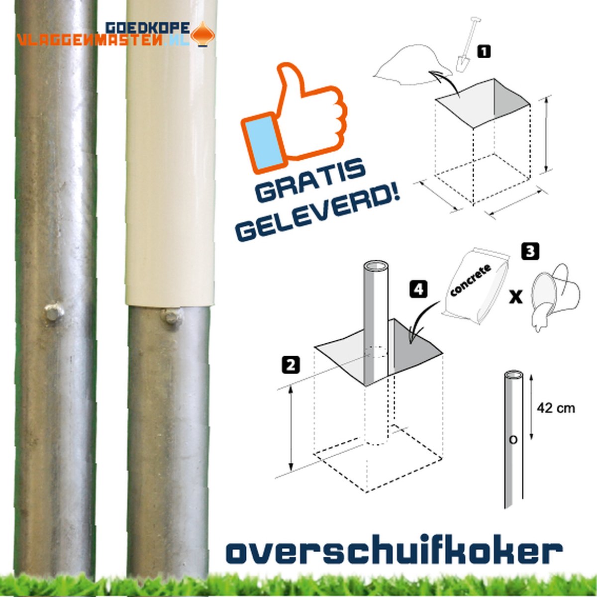 Overschuifkoker voor vlaggenmast 65 mm - Goedkope-vlaggenmasten.nl