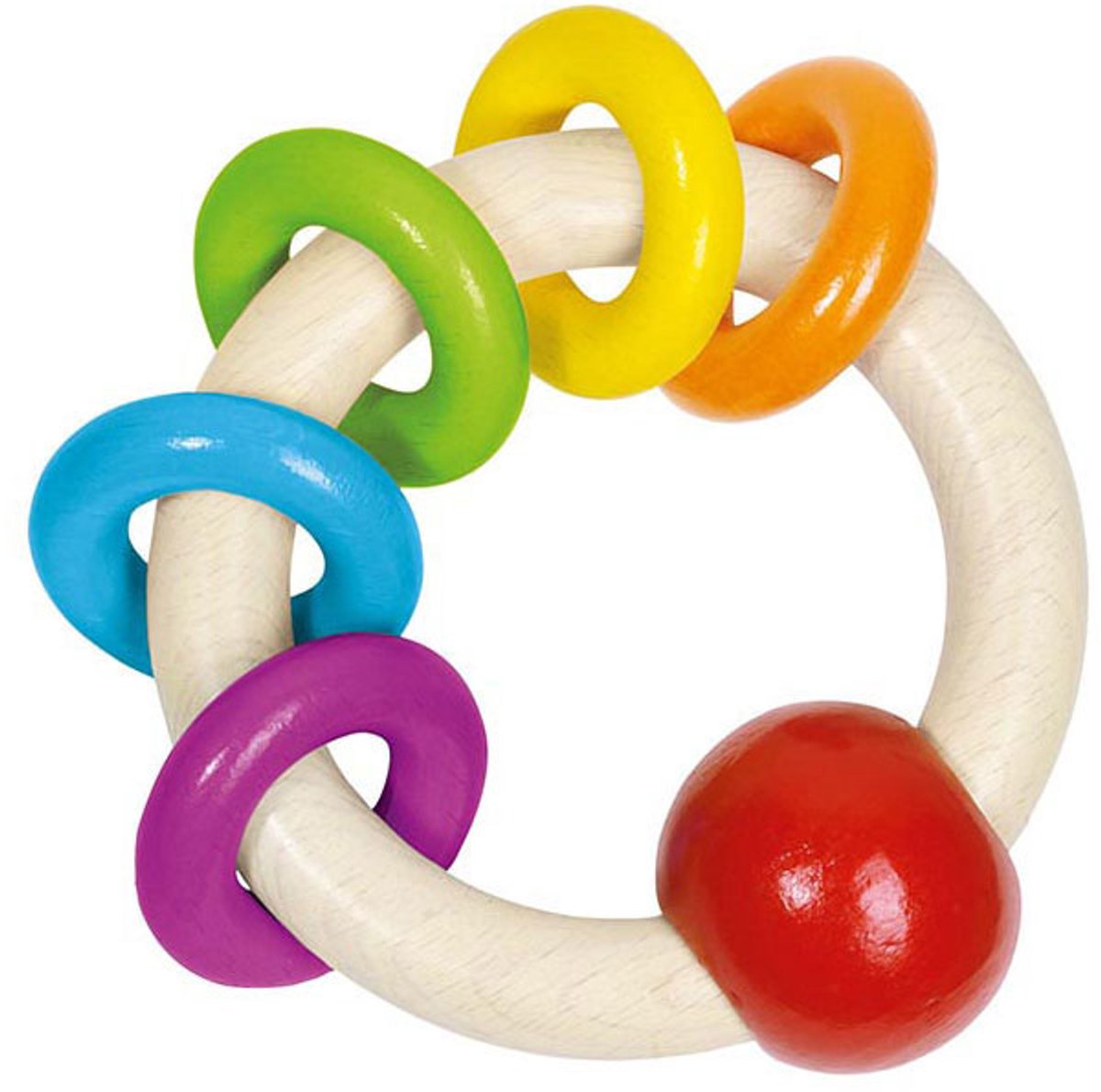   Houten Grijpring met 5 Regenboog Ringen