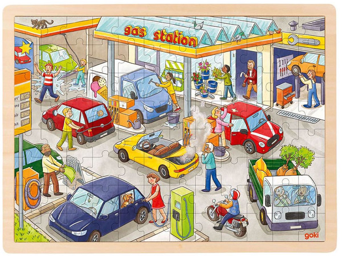 Goki Houten Legpuzzel Benzinestation, 96st.