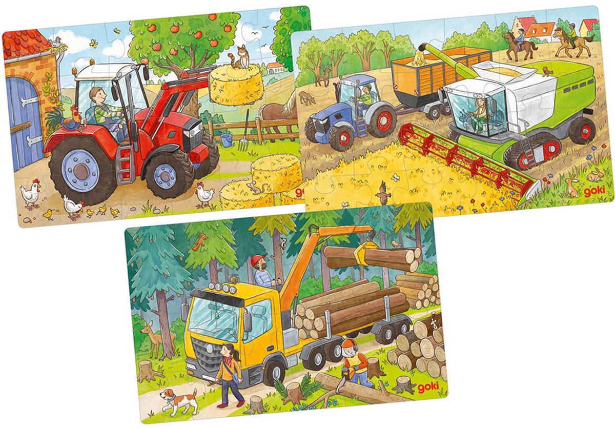 Goki Houten Legpuzzel Voertuigen Set van 3