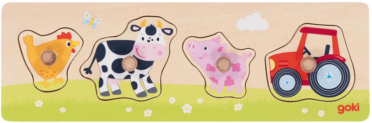Goki Houten Noppenpuzzel Op de Boerderij, 4st.