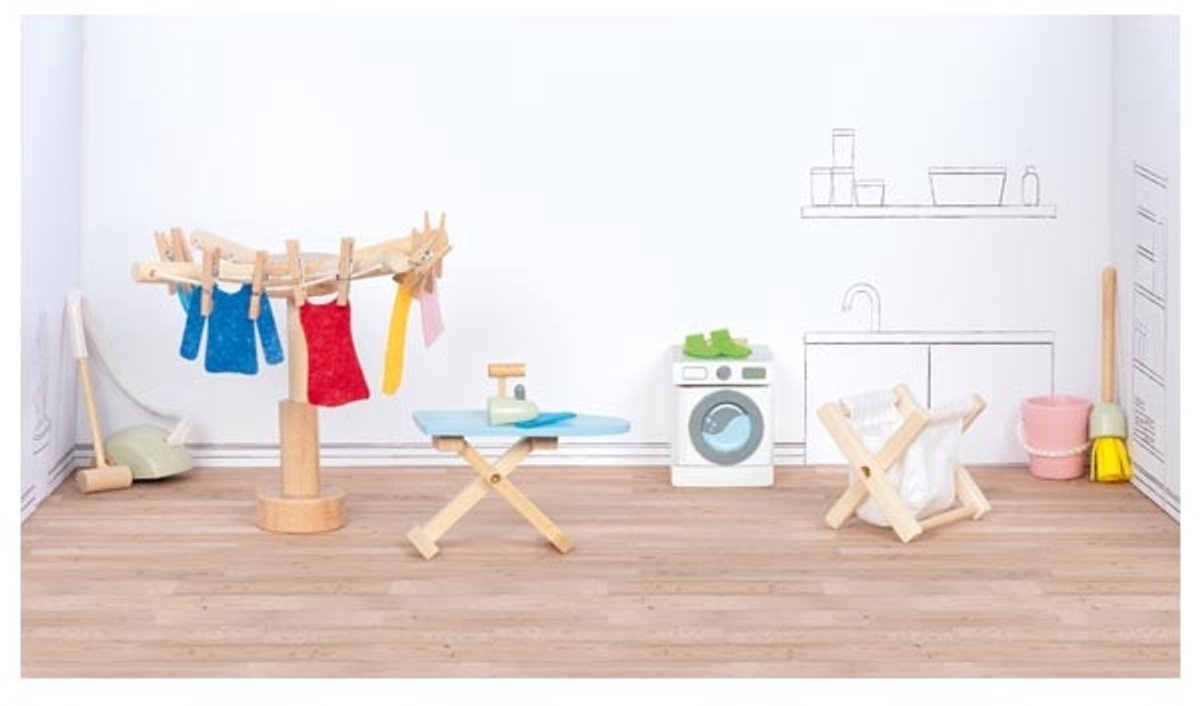   Houten Poppenhuis Meubels Wasruimte Accessoires