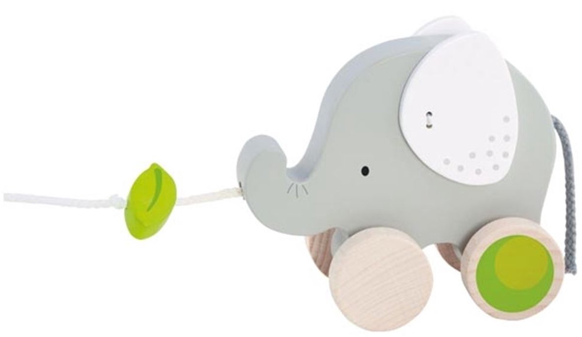 Goki Houten Trekdier Olifant met Blad