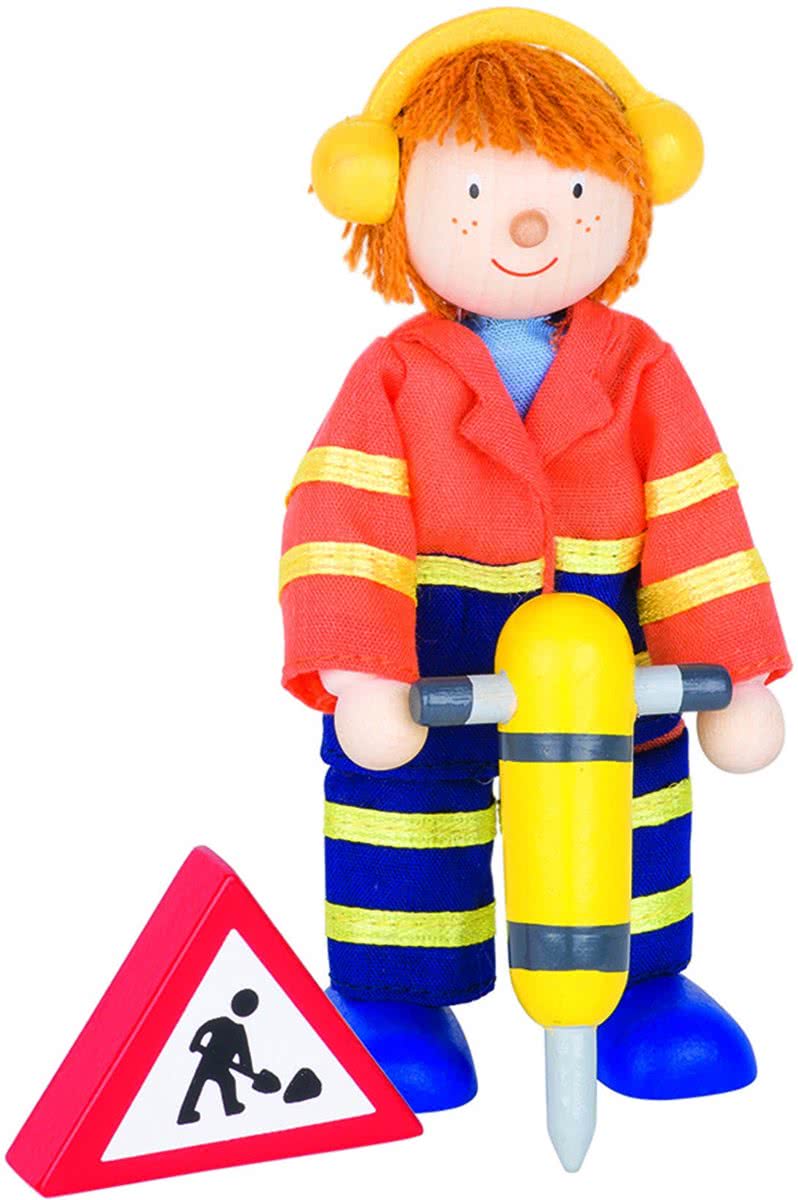 Goki Houten buigpopje bouwvakker i 11,5cm