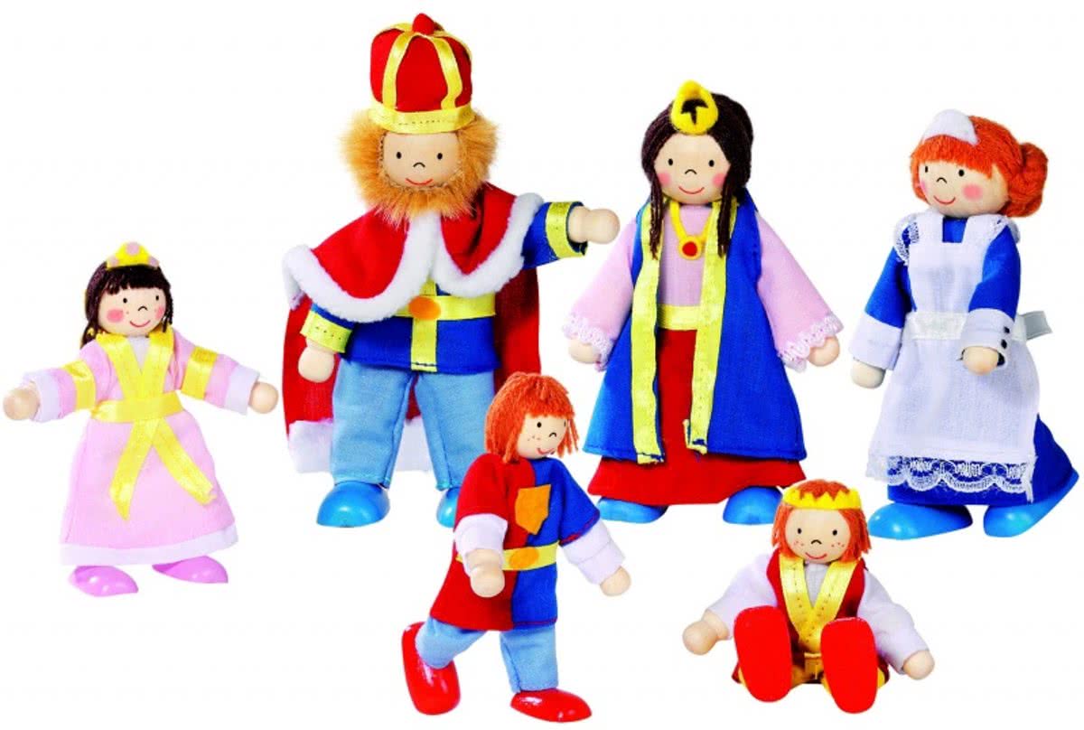 Goki Houten buigpopjes set koningsfamilie 9-11cm