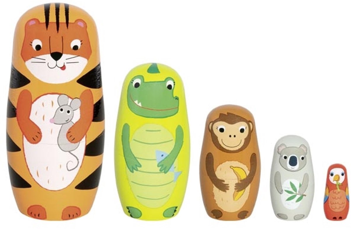 Goki Matryoshka Poppen houten stapelspeelgoed dieren motief.