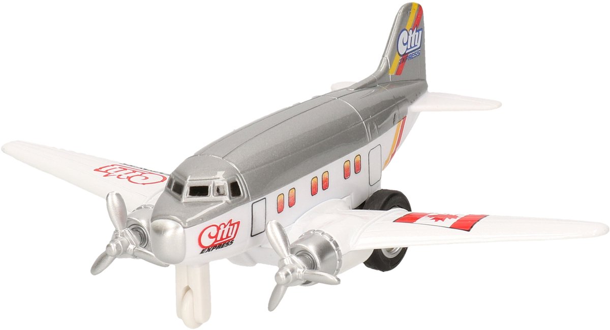 Goki Speelgoed Vliegtuig - 12 cm - grijs - dubbele propeller - pull back motor