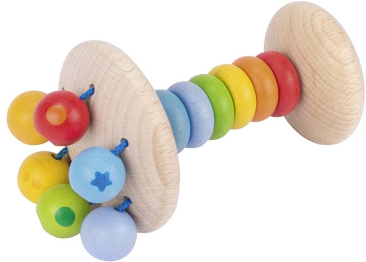 Goki bijtring - houten rammelaar regenboog baby speelgoed.