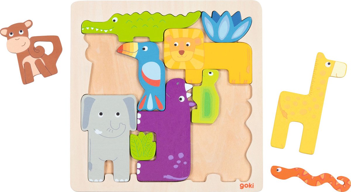 Goki houten puzzel - Safari dieren - educatief speelgoed.