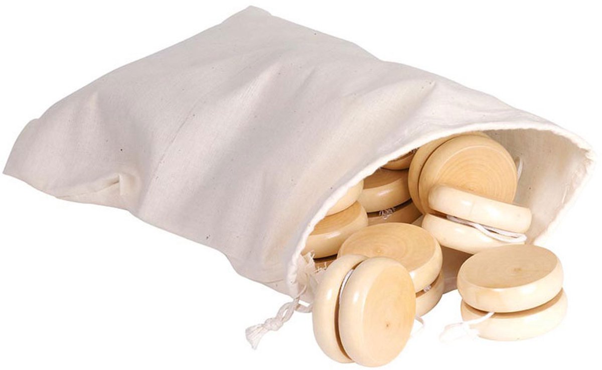 Houten Jojos in Katoenen Tasje, 24 stuks