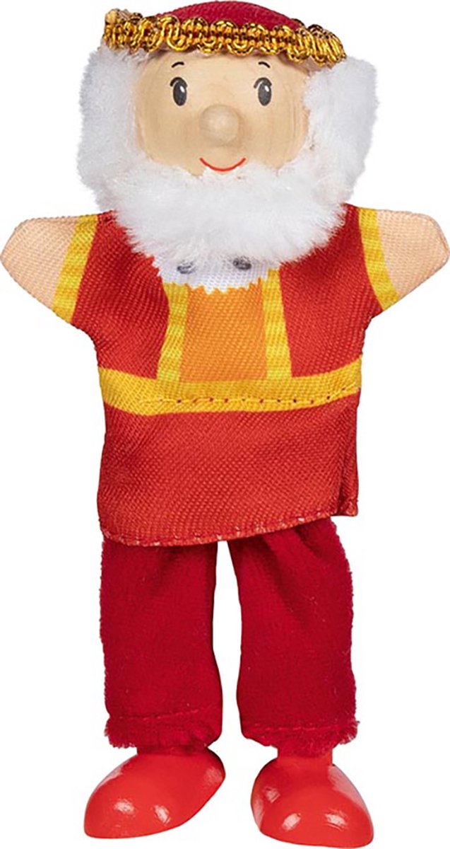 Vingerpopjes: KONING H12,9cm, met benen, hout en textiel, 3+