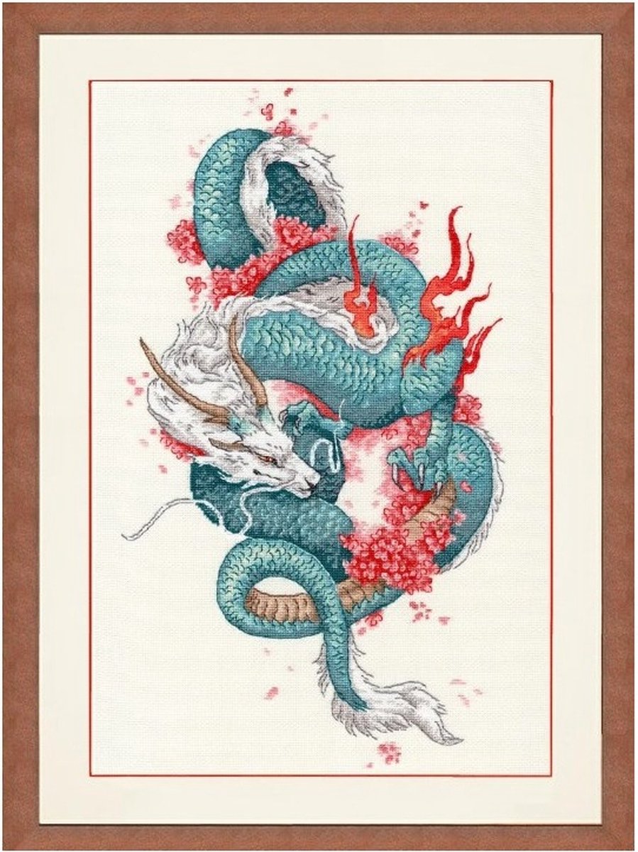 Borduurpakket Golden Fleece - DRAGON AND SAKURA - Chinese Draak G026