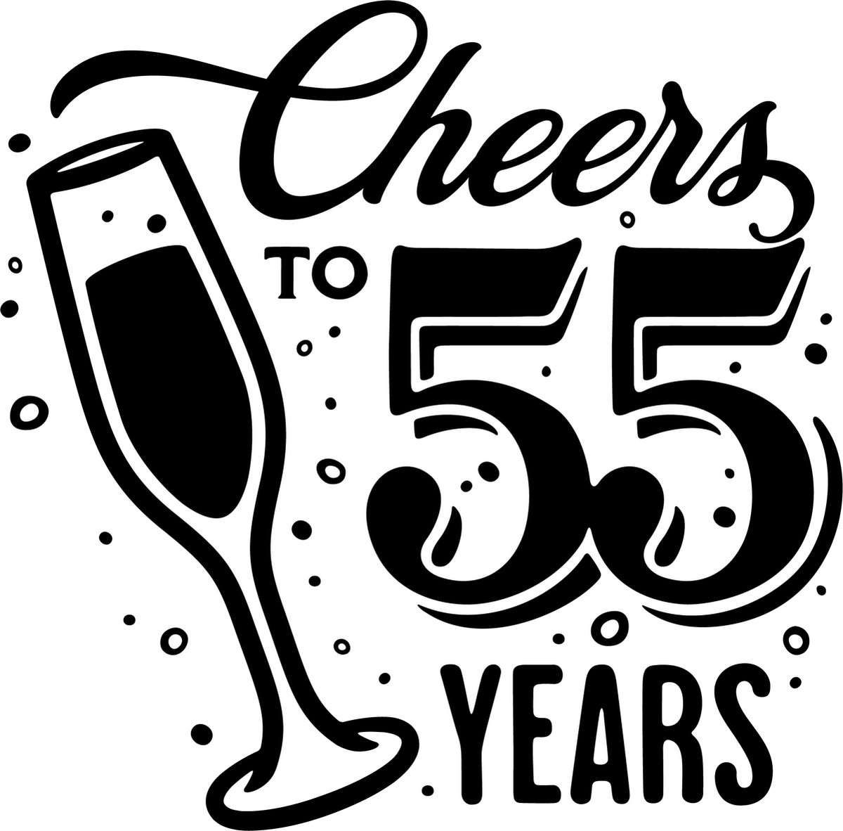 Sticker - Cheers to 55 years - 20x20cm - wit - 1 stuks - stickers - verjaardag - verjaardag decoratie - verjaardag versiering - feest - feest versiering - feestartikelen - raamstickers - raamsticker - Stickers volwassenen