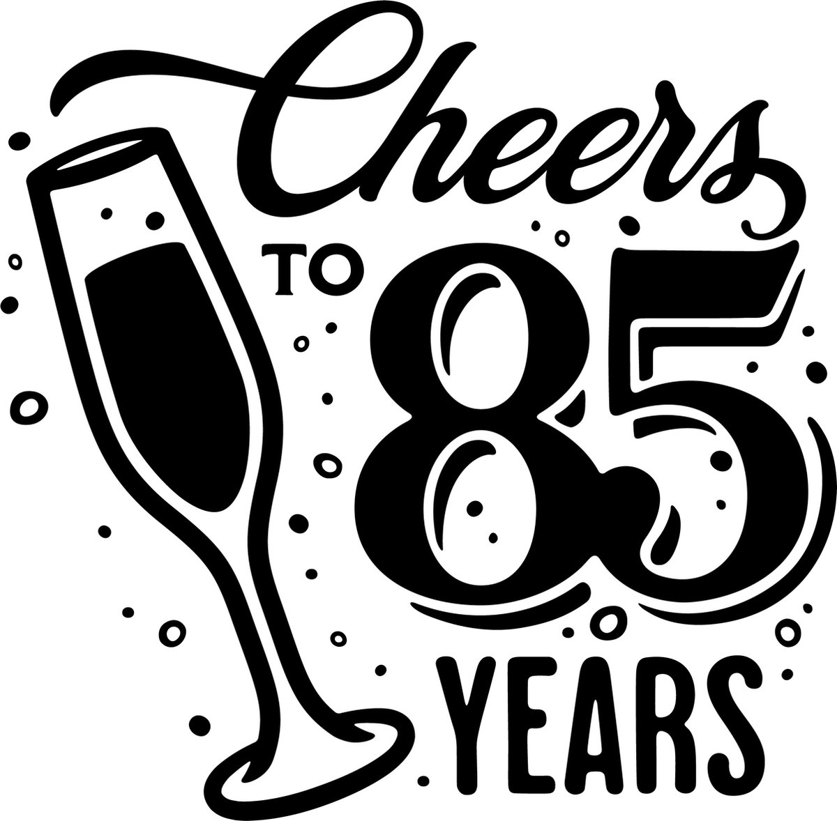 Sticker - Cheers to 85 years - 20x20cm - wit - 1 stuks - stickers - verjaardag - verjaardag decoratie - verjaardag versiering - feest - feest versiering - feestartikelen - raamstickers - raamsticker - Stickers volwassenen