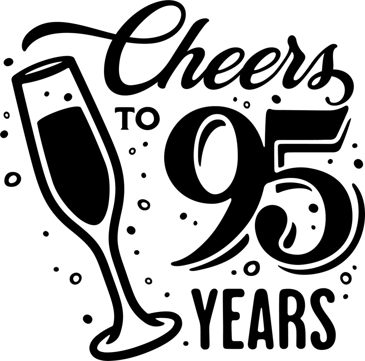 Sticker - Cheers to 95 years - 20x20cm - wit - 1 stuks - stickers - verjaardag - verjaardag decoratie - verjaardag versiering - feest - feest versiering - feestartikelen - raamstickers - raamsticker - Stickers volwassenen