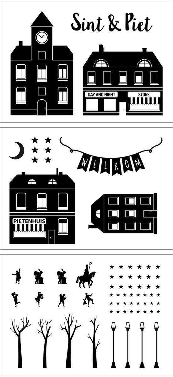 Stickers - Sinterklaas - sticker set - formaat: A4 - 3 stuks - mat wit - raamsticker - deursticker - muursticker