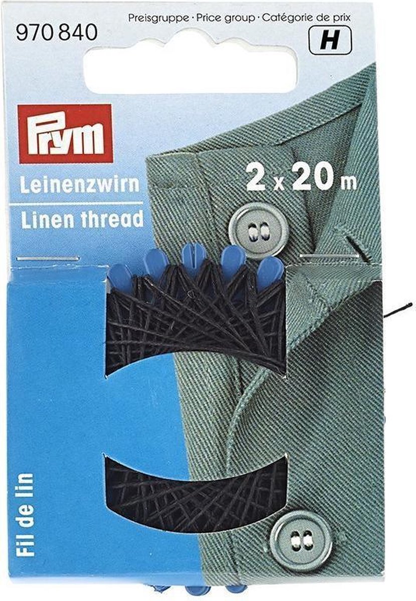Prym Fournituren - Garen - Linnengaren 20 m zwart 2 st. - Fournituren elastieken band - Zwart - 1 kaart