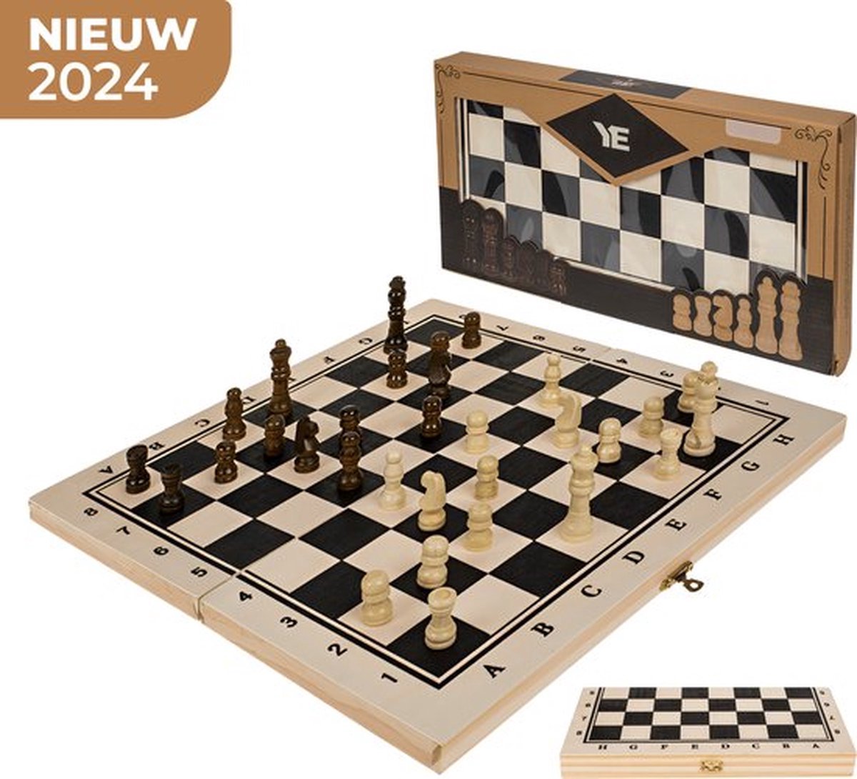 - Luxe Schaakspel - Schaakset XXL- Schaken - Schaakbord Met Schaakstukken - Inclusief Ebook - Hout - Inklapbaar - 34cm bij 34cm