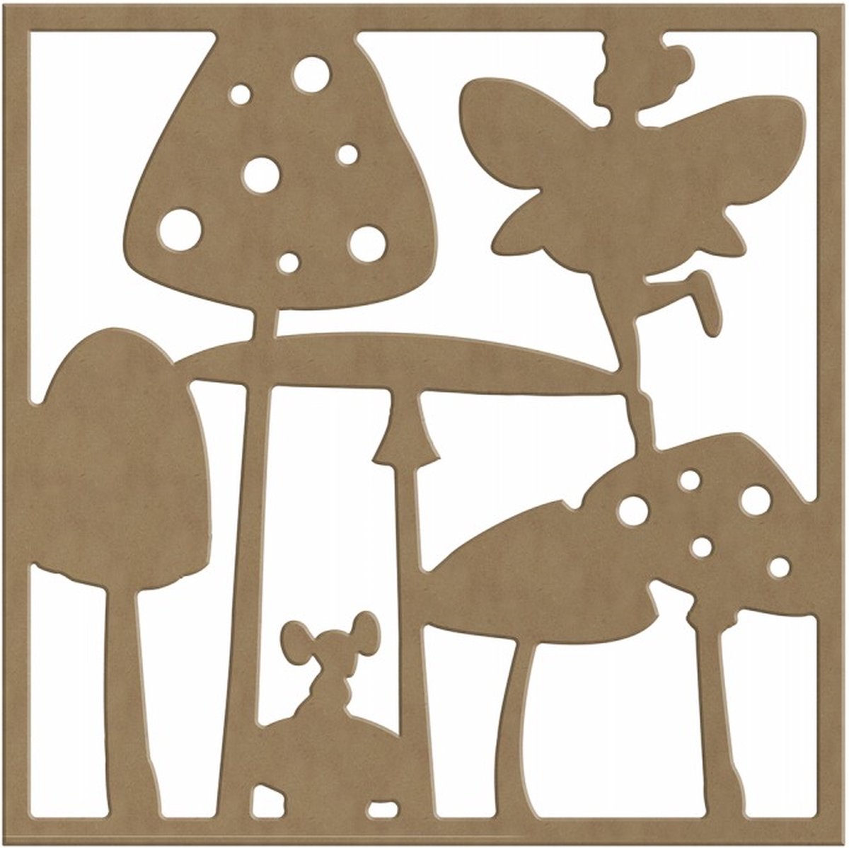 Gomille MDF lijst fee paddenstoelen decoratie 26x26 cm hout.
