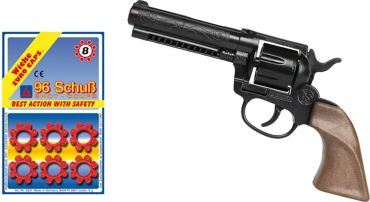 Gohner cowboy verkleed speelgoed revolver/pistool met kort loop - metaal/plastic - 8 schots