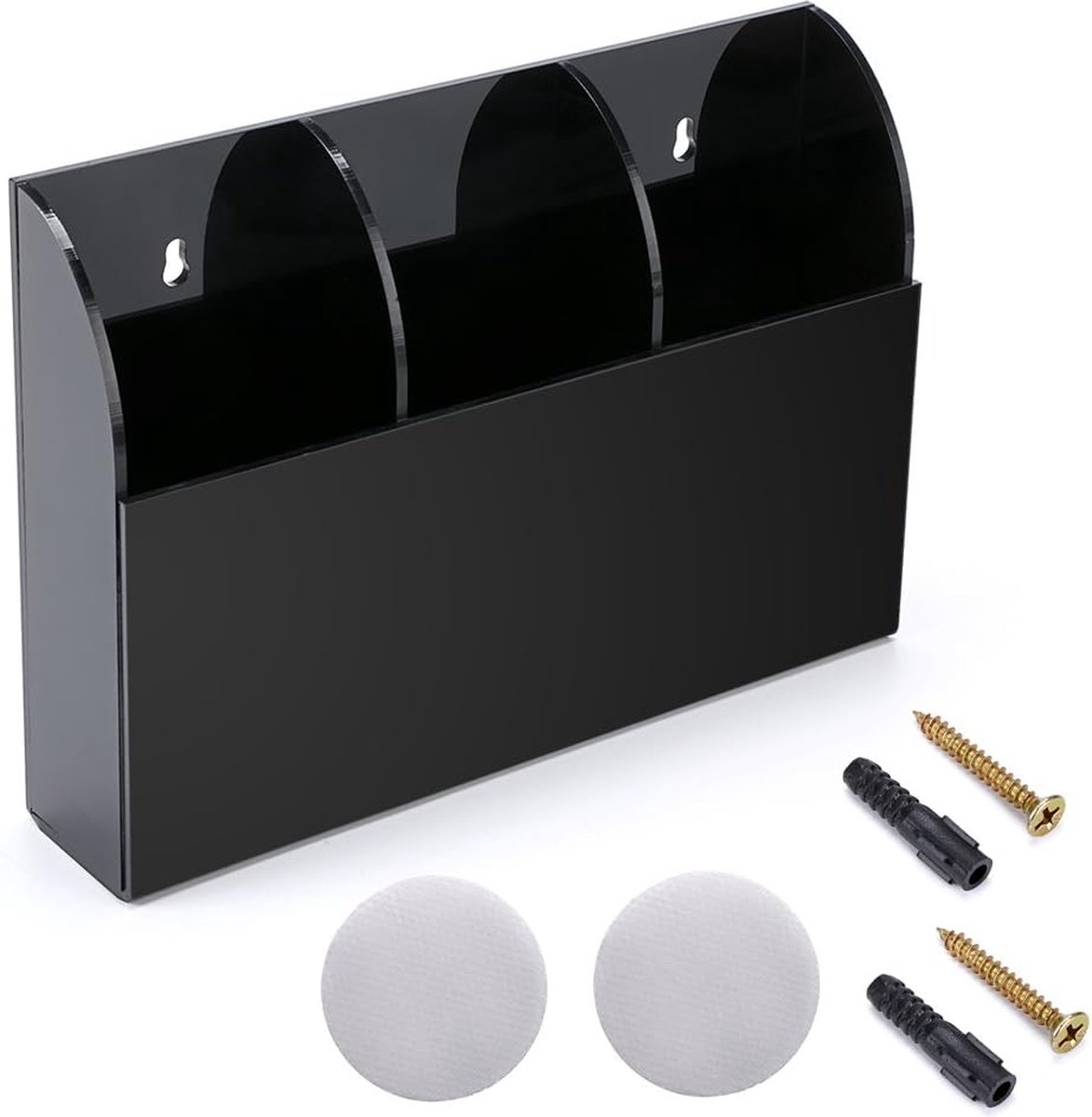 Goodivery ® Afstandsbediening houder pennenhouder wandgemonteerde bureau-organizer acryl 3 compartimenten (zwart)
