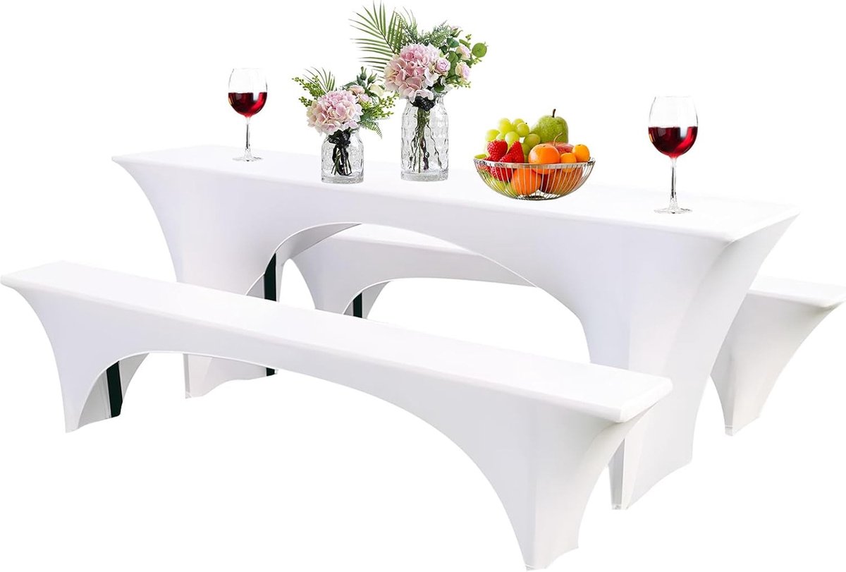   ® Elastische Tafelhoezen Set voor Bierbanken en Feesttafels, 3-Delig, Perfect voor Feestelijke Gelegenheden