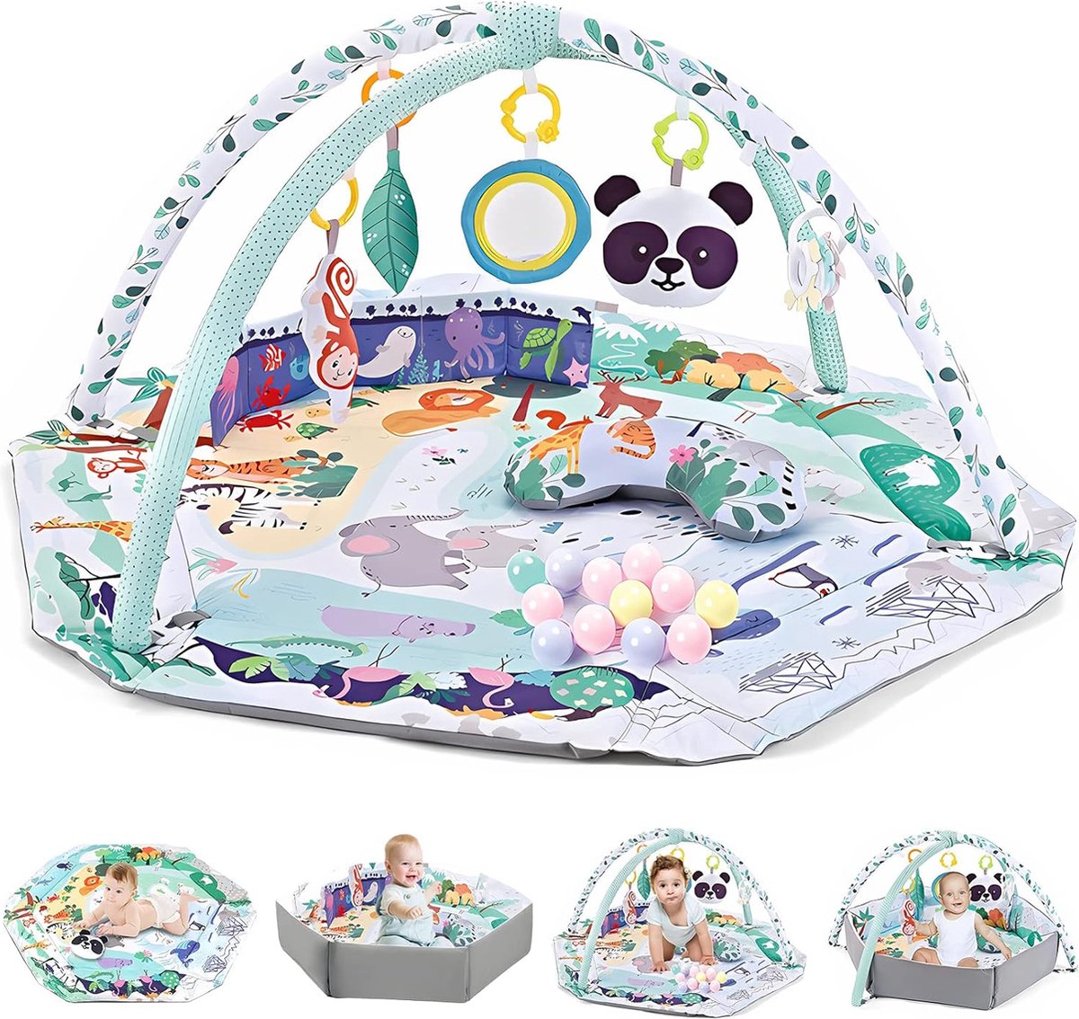 Goodivery ® Multifunctionele Baby Speelkleed met Speelboog en Sensorisch Speelgoed - Groen