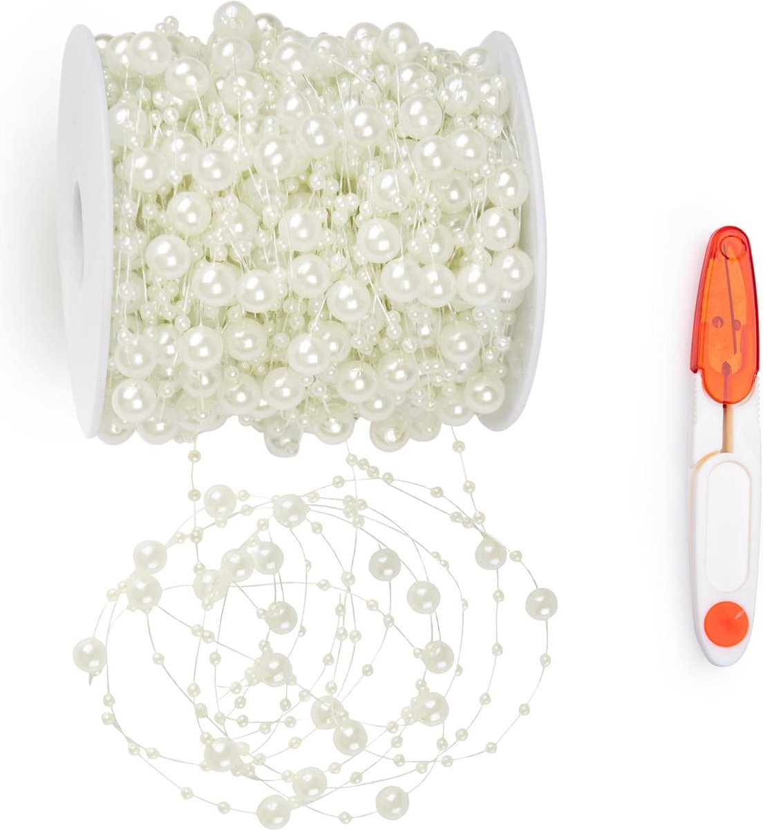   ® Parelguirlande Beige 30 m met Schaar - DIY Ambachtelijke Decoratie voor Bruiloft, Bruidsboeket, Tafel & Feest