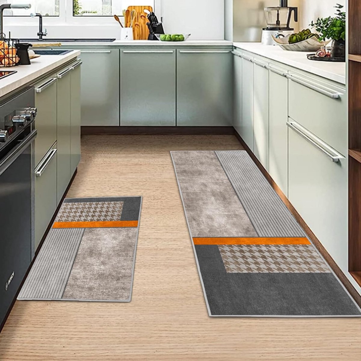 Goodivery ® Set van 2 keukentapijten, antislip keukenmatten, keukenloper, wasbaar antislip, keukentapijt voor keuken, woonkamer, eetkamer, badkamer ( Geometrische E 40 x 120 cm + 40 x 60 cm