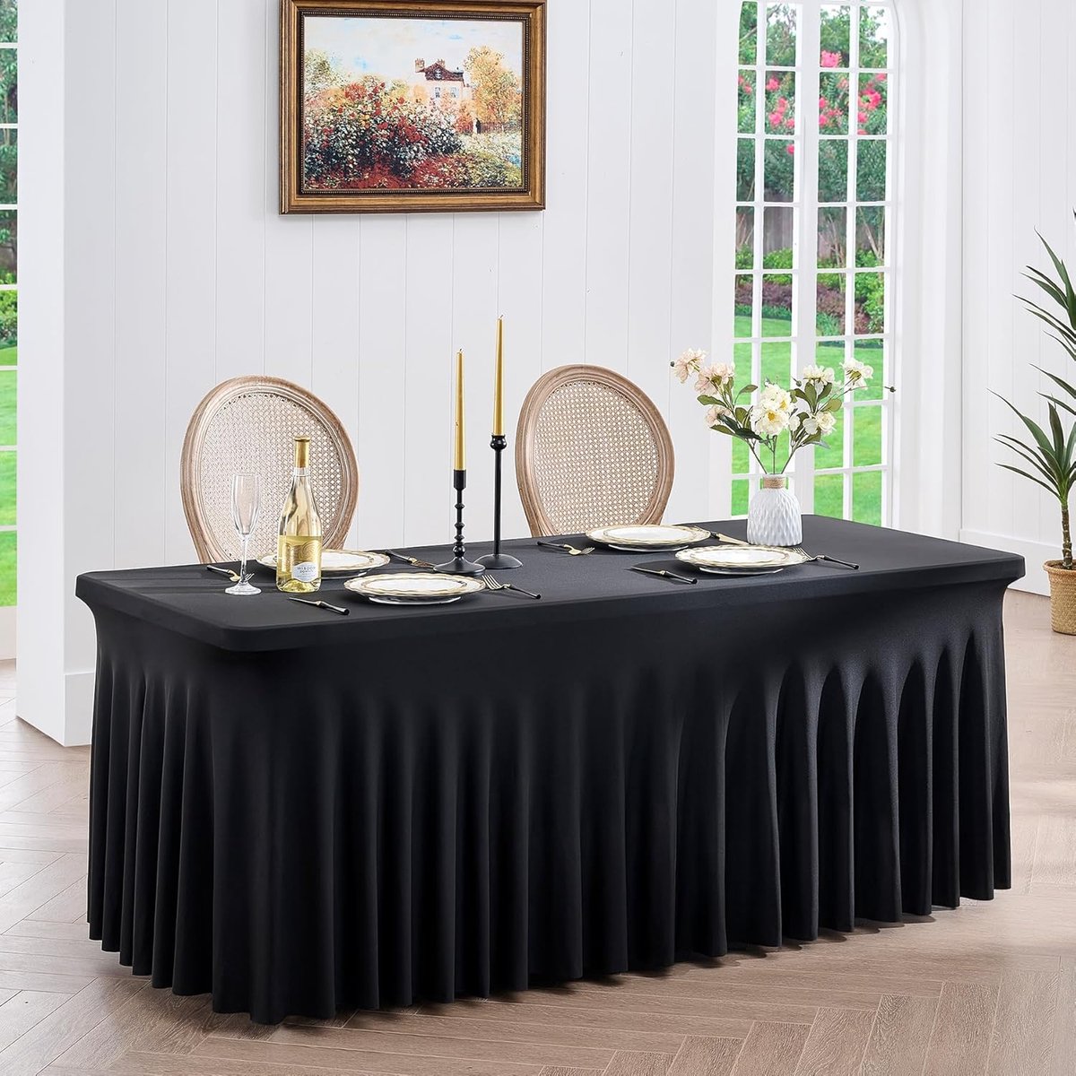   ® Zwarte Rekbare Tafelhoes voor 183 cm Rechthoekige Tafels, Wasbaar en Kreukvrij voor Diverse Evenementen