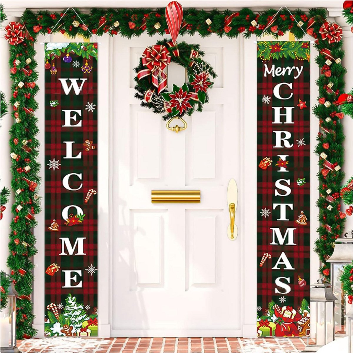 Goodivery® - 2 stuks kerstbanner - Rode banner Merry Christmas - Deurbanner decoraties - Heldere kerstman - Sneeuwpop buitenbanner - Hangende decoratie voor feestartikelen - Merry Christmas slinger-1
