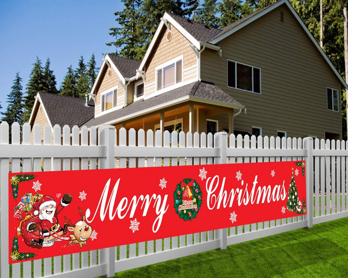  ® - Grote Merry Christmas-banner voor kerstdecoratie binnen en buiten - Kerstbanner voor de muur in de kersttuin - tafeldecoratie voor thuis - achtergrond voor kerstfotohokje - 3 x 0,5 meter
