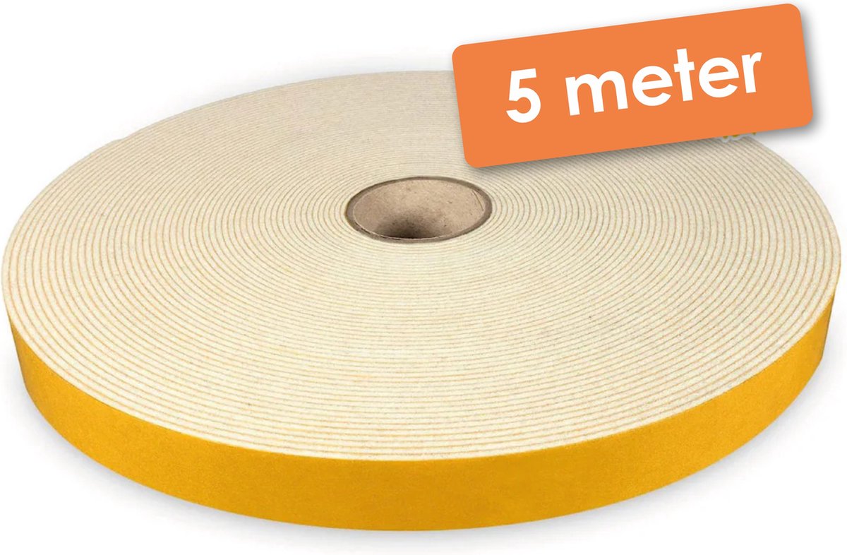 5 Meter - Zelfklevend   / Plakvilt op Rol - Wit - Breedte: 20 mm - Dikte: 1.5 mm