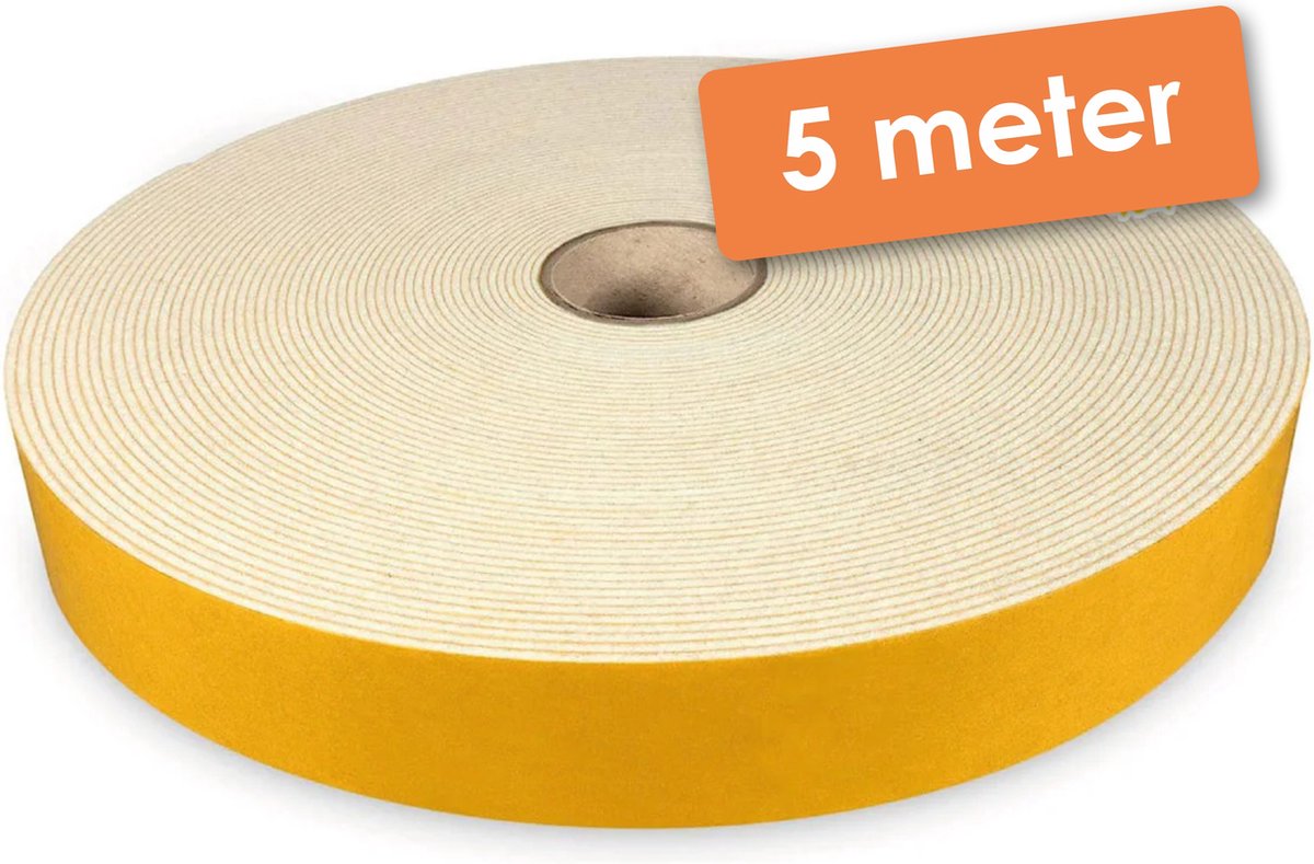 5 Meter - Zelfklevend   / Plakvilt op Rol - Wit - Breedte: 30 mm - Dikte: 1.5 mm